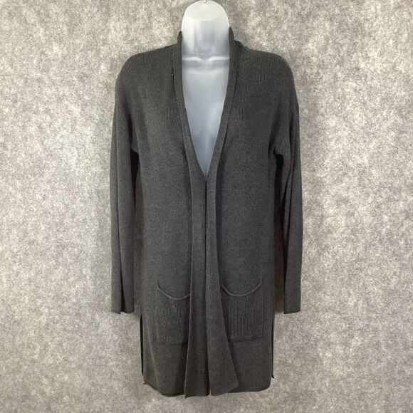 T Tahari Gray Open Front Pocket Cardigan Long Sleeve Cashmere Blend Size S - Picture 3 of 14